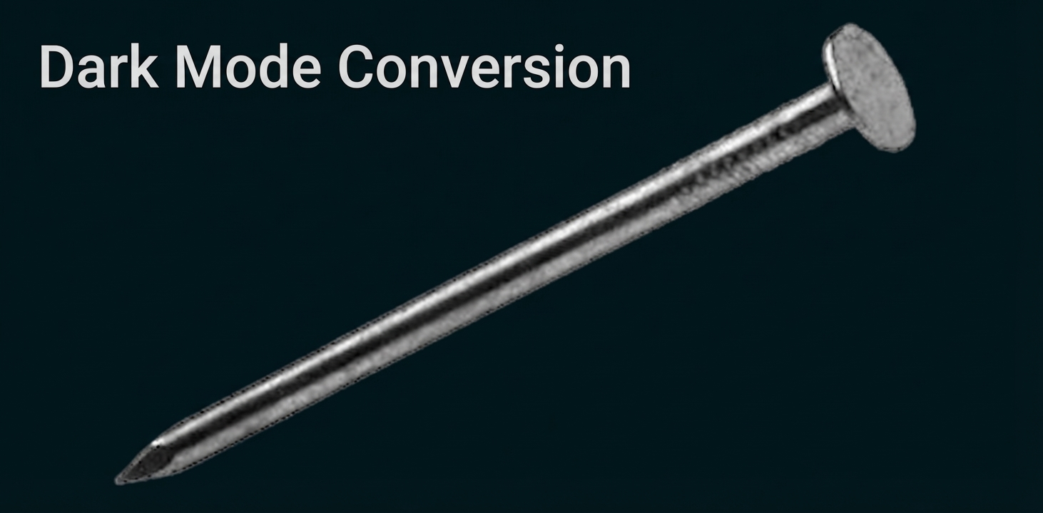 Ein einzelner Metallnagel auf weißem Hintergrund.